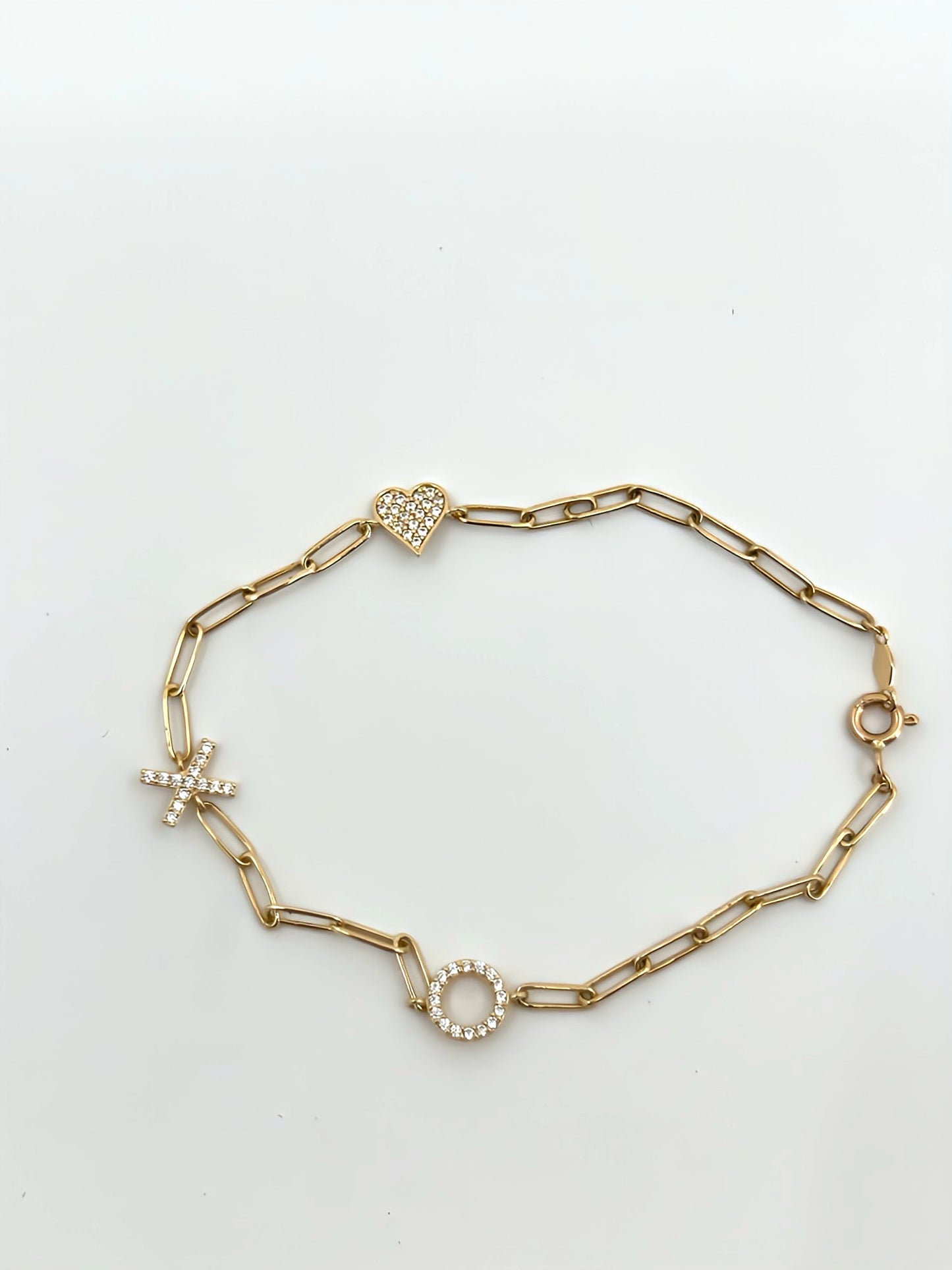 Large open link bracelet w/zirconia XO